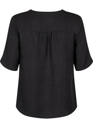 Zizzi Bluzka koszulowa z dekoltem w szpic i krótkimi rekawami, Black, Packshot image number 1