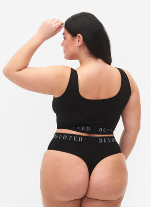 Zizzi Seamless thong with text print, Black, Model image number 1