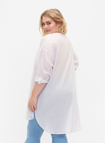 Zizzi Striped tunic with v neck and buttons, Lavender Stripe, Model image number 1