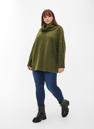 Zizzi Melanzowy sweter z dzianiny z golfem, Winter Moss Mel., Model image number 2