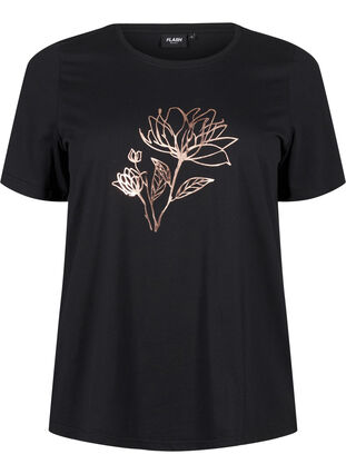 Zizzi FLASH – koszulka z motywem, Black R. Gold Flower, Packshot image number 0