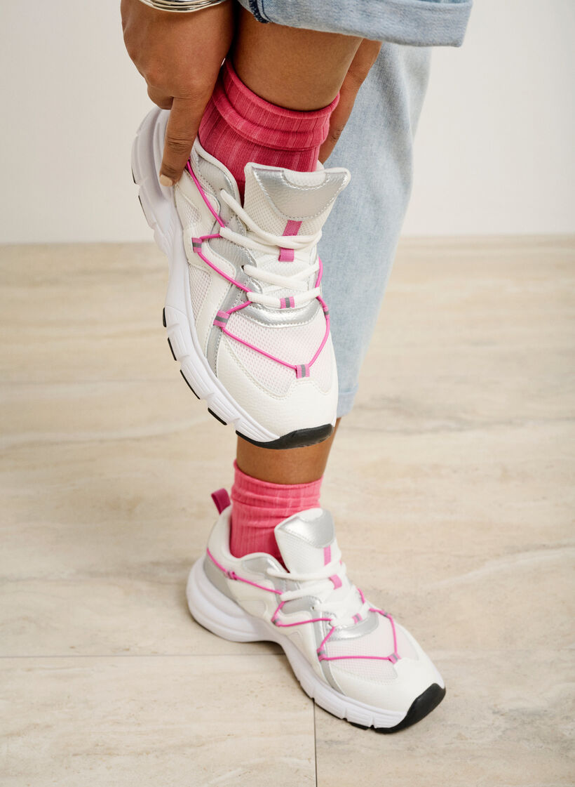 Sneakersy o szerokim kroju z kontrastowym wiazaniem, White w. Pink, Image
