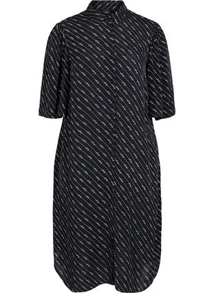 Zizzi Striped shirt dress in viscose, Black AOP, Packshot image number 0