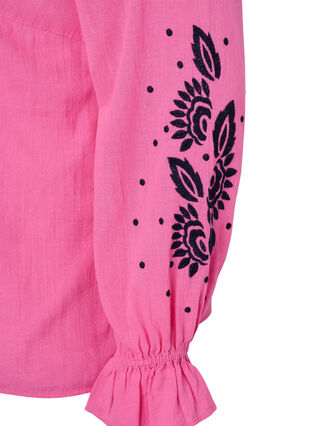 Zizzi Bawelniana bluzka z haftem i falbanami, Pink P. w. Navy, Packshot image number 3