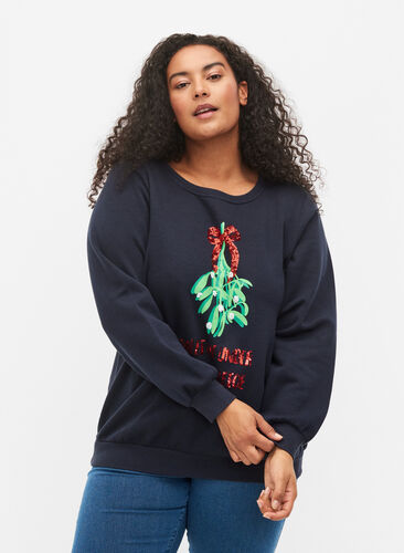 Zizzi Christmas jumper, Night Sky Mistletoe, Model image number 0