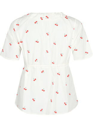 Zizzi Bawelniana kopertowa bluzka z wisniowym nadrukiem, B. White/Cherry, Packshot image number 1