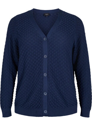 Zizzi Patterned cotton cardigan, Navy Blazer, Packshot image number 0