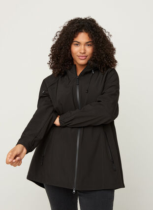 Zizzi Krótka kurtka softshell z kapturem, Black, Model image number 0