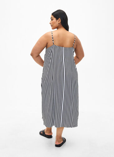 Zizzi Flash – sukienka w paski z wiskozy, Black White Stripe, Model image number 1
