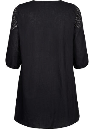 Zizzi Sukienka z mieszanki bawelny z lnem z szydelkowym detalem, Black, Packshot image number 1