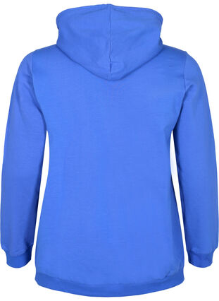 Zizzi Sweatshirt with text print and hood, Dazzling Blue, Packshot image number 1