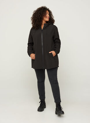 Zizzi Krótka kurtka softshell z kapturem, Black, Model image number 5