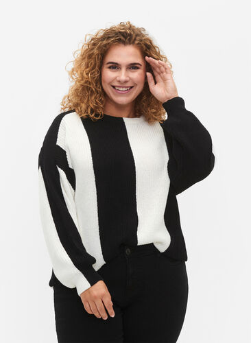 Zizzi Sweter w paski, Black w. Cloud D., Model image number 0