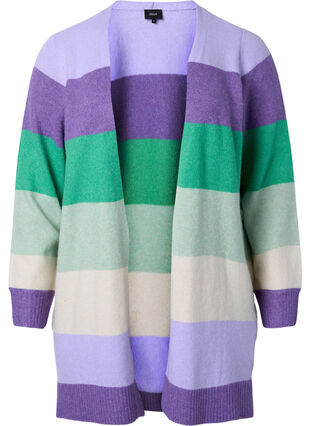 Zizzi Long striped knit cardigan, Mint Mel., Packshot image number 0