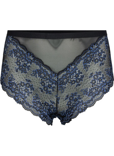 Zizzi Koronkowe spodnie 3/4 z wysokim stanem, Black w. blue lace, Packshot image number 0