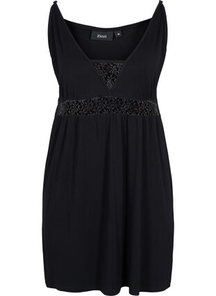 Zizzi Viscose night dress with lace details, Black, Packshot image number 0