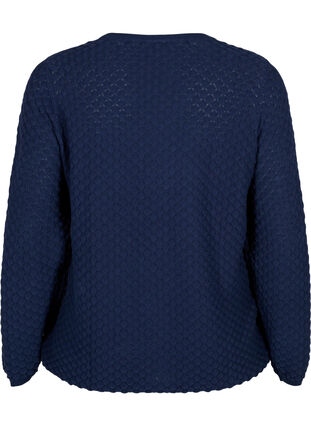 Zizzi Patterned knitted top with v-neckline, Navy Blazer, Packshot image number 1