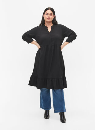 Zizzi  Plain midi dress with 3/4 sleeves, Black, Model image number 2