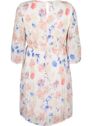 Zizzi Wzorzysta plisowana sukienka z wiazaniem w pasie, White/Blue Floral, Packshot image number 1