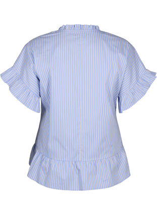 Zizzi Bluzka w paski z baskinka i marszczeniami, Blue Stripe, Packshot image number 1