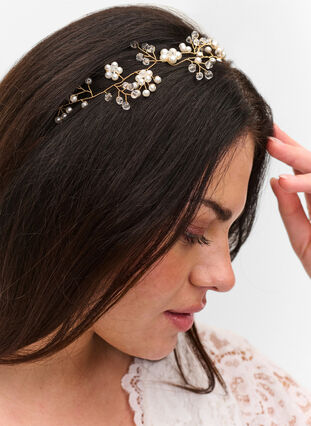 Zizzi Alloy headband with beads, Pearl, Model image number 0