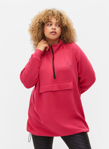 Zizzi Long sweatshirt with pocket and zipper, Jazzy, Model image number 0