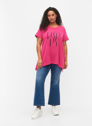 Zizzi Bawelniany T-shirt z tekstowym nadrukiem, Beetroot Purple HAP, Model image number 2