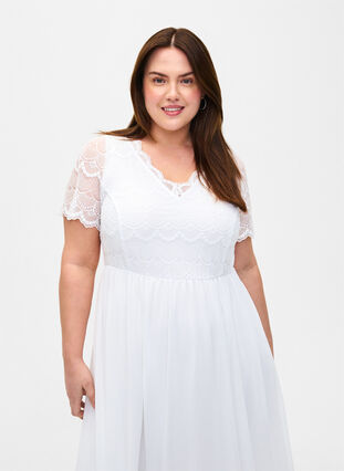 Zizzi Wieczorowa sukienka z koronka i talia w stylu empire, Bright White, Model image number 2