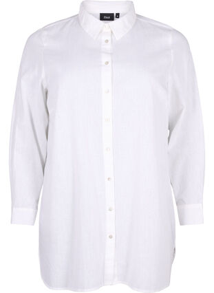 Koszula o przedluzonym kroju wykonana z lnu i bawelny, Bright White, Packshot image number 0