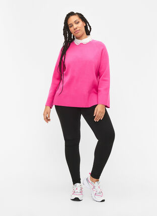 Zizzi Sweter z mieszanki wiskozy z rozcieciem z boku, Raspberry Rose, Model image number 2