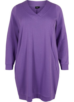 Zizzi Sweatshirt dress with v-neckline, Deep Lavender, Packshot image number 0