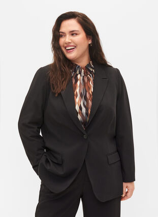 Zizzi Classic blazer with pockets, Black, Model image number 0