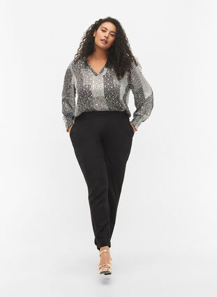 Zizzi Monochrome trousers with straight fit, Black, Model image number 0