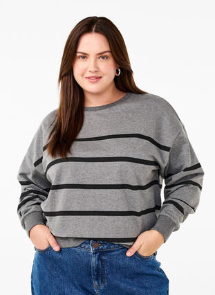 Zizzi Bluza z okraglym dekoltem, MGM w. Black Stripe, Model image number 0