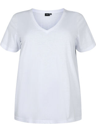 Zizzi T-shirt z krótkim rekawem i dekoltem w szpic, Bright White, Packshot image number 0