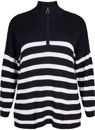 Zizzi Knitted jumper with high collar, Black w.Cloud Dancer, Packshot image number 0