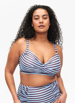 Zizzi Biustonosz z fiszbinami i nadrukiem, BlueBrown Stripe AOP, Model image number 0