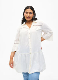 Tunika z bawelny organicznej z kobiecymi detalami, Antique White, Model
