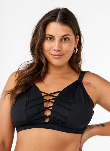 Zizzi Góra od bikini z paskami, Black, Model image number 0