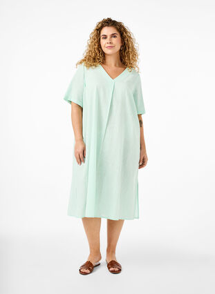 Zizzi Bawelniana sukienka typu kaftan z domieszka lnu, Brook Green, Model image number 0