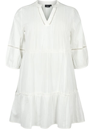 Zizzi Bawelniana sukienka z rekawem 3/4 i marszczeniami, Bright White, Packshot image number 0