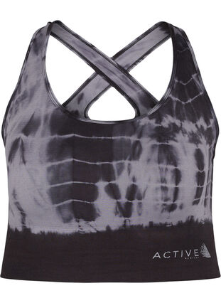 Zizzi Seamless sports bra with crossed back, Black Tie Dye, Packshot image number 0