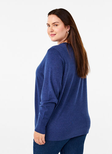 Zizzi FLASH – dzianinowa bluzka z okraglym dekoltem, Estate Blue Mel., Model image number 1