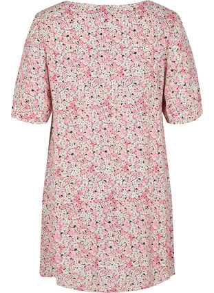 Zizzi Viscose tunic with print and short sleeves, Pink Ditsy AOP, Packshot image number 1