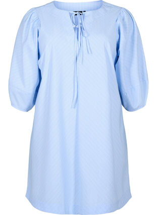 Zizzi Sukienka z wiazaniami i rekawami 3/4, Blue Stripe, Packshot image number 0