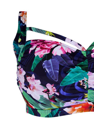 Zizzi Góra od bikini z marszczeniami i tasiemkami, Flower Print, Packshot image number 2