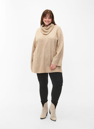 Zizzi Melanzowy sweter z dzianiny z golfem, Simply Taupe Mel., Model image number 2