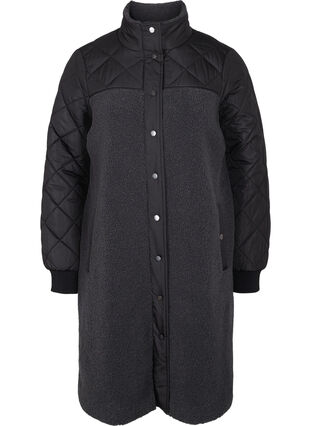 Zizzi Quilted jacket with teddy and button closure, Black Comb, Packshot image number 0