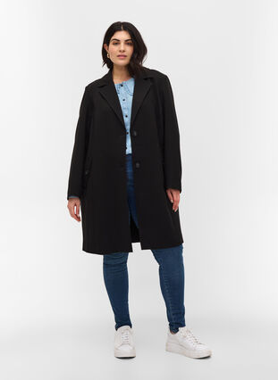 Zizzi Classic coat with button fastening, Black, Model image number 2