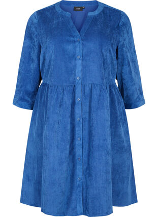 Zizzi Velvet dress with 3/4-length sleeves and buttons, Estate Blue, Packshot image number 0